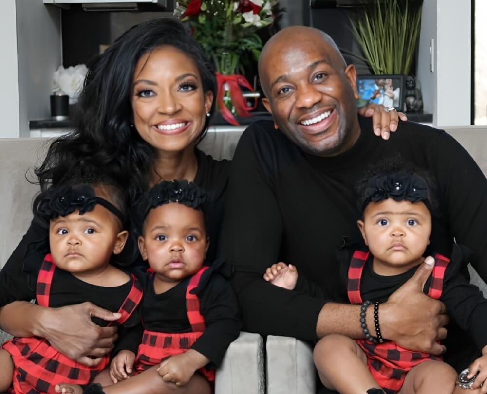 Marshawn Evans Daniels with her husband and triplets